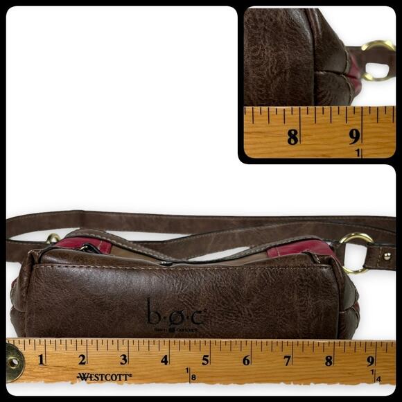 B.O.C. Cross Body Shoulder Bucket Bag Tote Purse Phone Charger Holder Red Brown - Picture 11 of 12